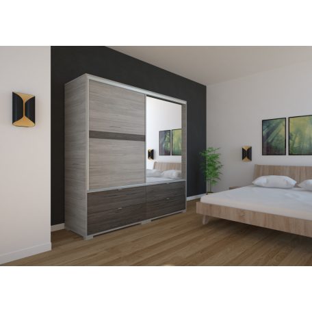 Arcadia 200 cm tolóajtós, fiókos gardróbszekrény