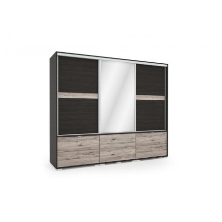 Arcadia 239 cm tolóajtós, fiókos gardróbszekrény