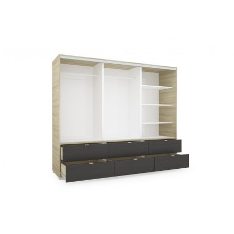 Arcadia 239 cm tolóajtós, fiókos gardróbszekrény
