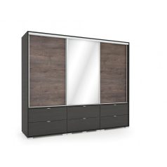   Arcadia 239 cm tolóajtós, fiókos gardróbszekrény tükörrel