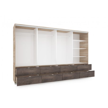 Arcadia 318 cm tolóajtós, fiókos gardróbszekrény 2 tükrös ajtóval