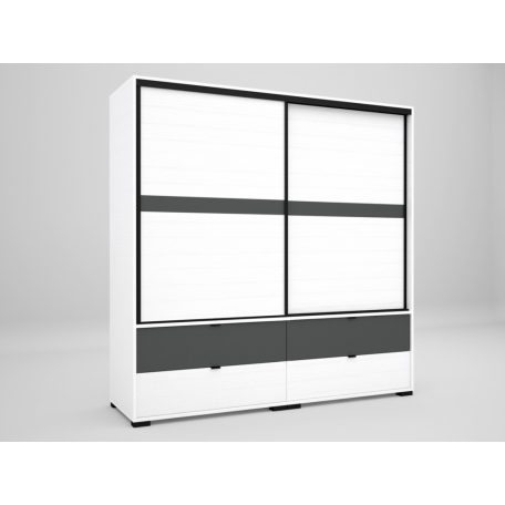 Arcadia 318 cm tolóajtós, fiókos gardróbszekrény 2 tükrös ajtóval