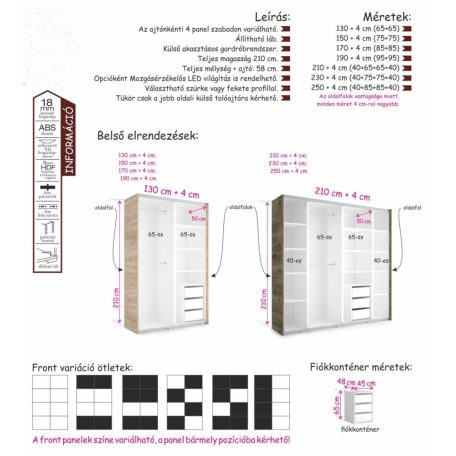 Béta 214x210 cm tolóajtós gardrób