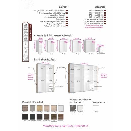 Béta Max 214x240 cm tolóajtós gardrób MF