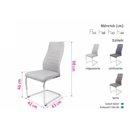 Bolton szánkótalpas étkezőszék több színben, króm vázzal