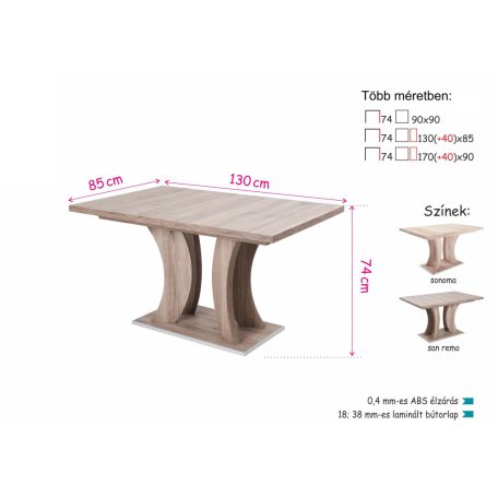 Capri asztal 85x130/170