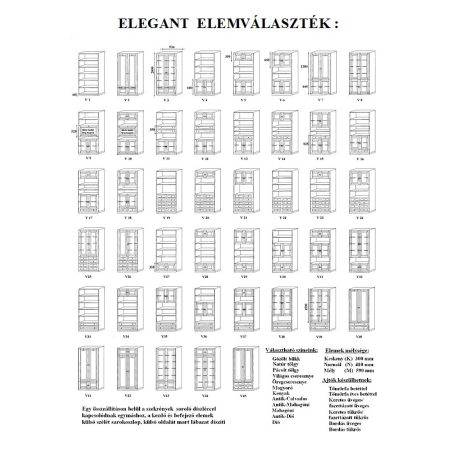 Elegant elemes szekrény 235 cm magas paliszander