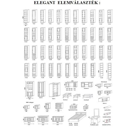 Elegant elemes szekrény 235 cm magas paliszander