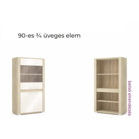 Formello F12 elem,  90 cm széles 3/4 vitrines elem