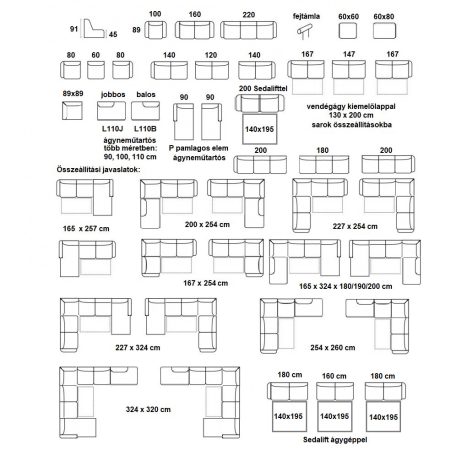 Fiona elemes sarokkanapé ágyazható