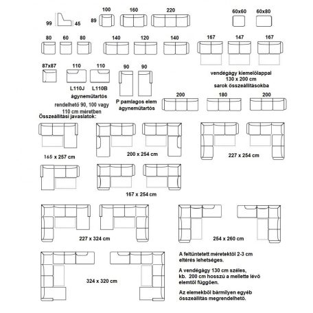 Torino  U alakú, ágyazható elemes kanapé